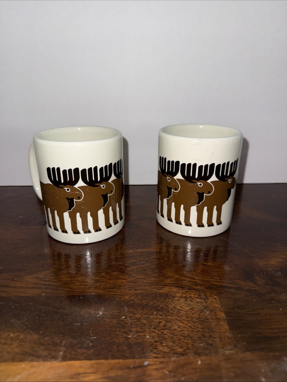 Source Unknown Cream Mugs with Brown Moose and Black Antler Motif - Set of 2